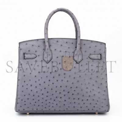 HERMÈS MASTER BIRKIN 30 OSTRICH LEATHER LAVENDER GOLD BUCKLE H041933CK80 (30*22*16cm)